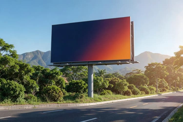 Um outdoor em uma estrada perto de Armação de Búzios com um anúncio de hotel